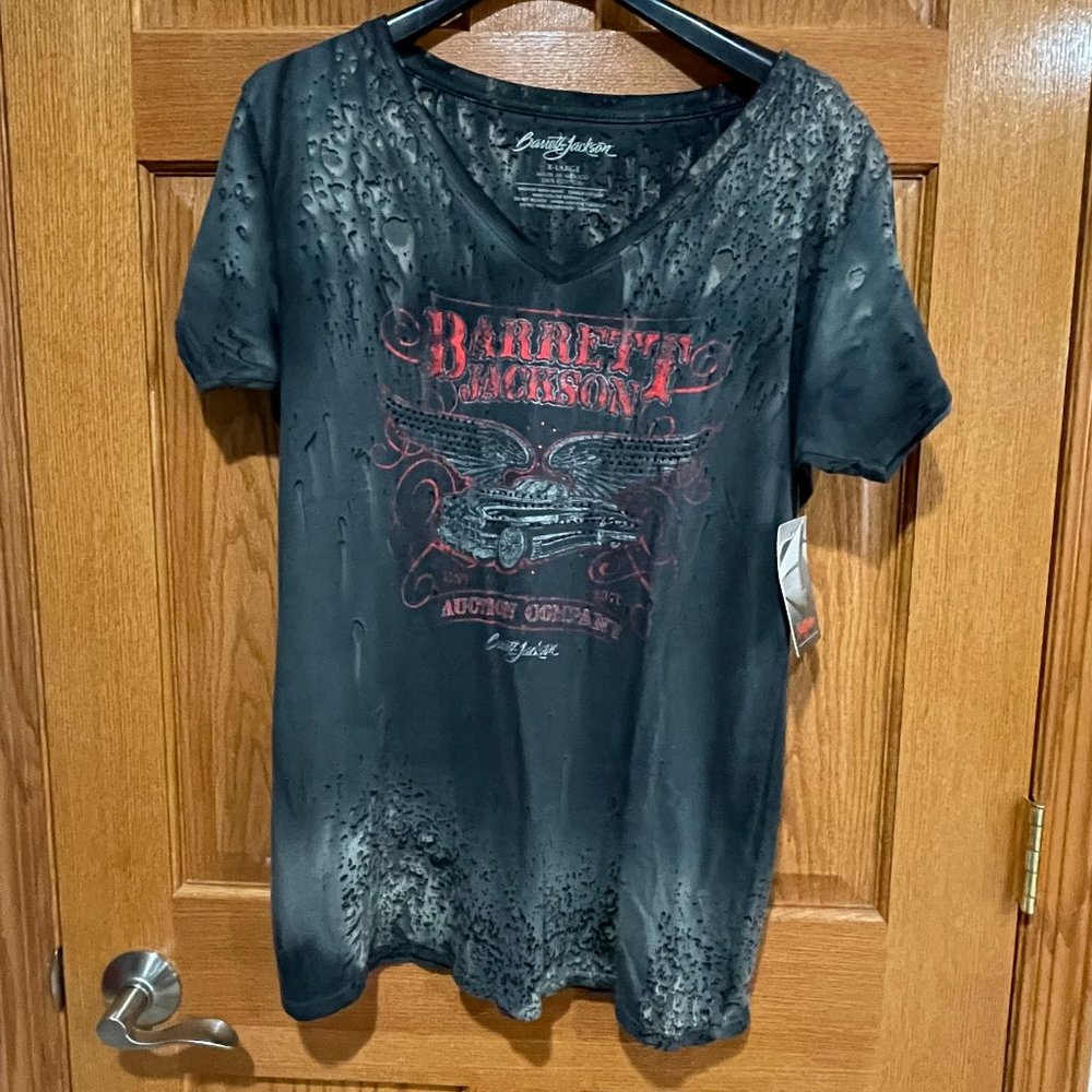 BARRETT-JACKSON Women's XL Classic Cars Short Sleeve T-Shirt Gray Rhinestone NWT